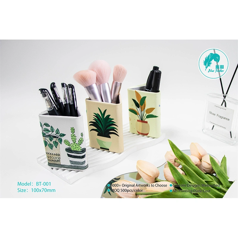 Modern Triangle  Pen and Glasses Box with Potted Plant Pattern for Office Use